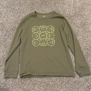 Old Navy Olive Long Sleeve Tee with Geometric Yellow Print